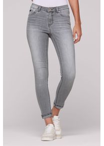 SOCCX Damen Slim-fit-Jeans, grau, casual, Gr. 34, Abriebeffekte, Material: 72% Baumwolle, 27% Polyester, 1% Elasthan, Zusatz: Enthält nichttextile