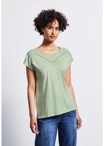 Street One Damen T-Shirt, grün, casual, Gr. 36, unifarben, Web, Stoff, 50% Modal, 50% Baumwolle, Shirts, mit Schlitz am Saum