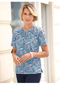Classic Basics Damen Kurzarmshirt "Shirt", blau, Gr. 40, geblümt, gemustert, mehrfarbig, 50% Baumwolle, 50% Modal, Shirts