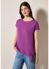 Cecil Damen Kurzarmblusemagenta lacquer, casual, Gr. XL, unifarben, Web, 55% Leinen, 45% Viskose, Blusen, aus softem Materialmix