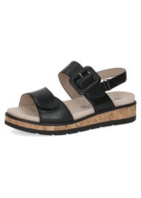 Caprice Damen Keilsandalette, Gr. 38, schwarz, Nappaleder, modisch, Schuhe, Riemchensandale, Sommerschuh, Klettverschluss unter der Zierschnalle