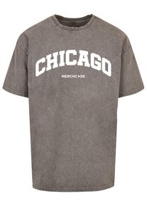 Merchcode Herren T-Shirt "Merchcode Herren Chicago Wording - Acid Washed Oversize Tee", grau, casual, Gr. XL, bedruckt, 100% Baumwolle, Shirts