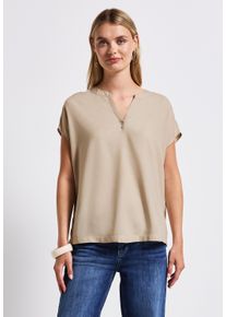 Street One Damen Kurzarmblusecoastal beige, casual, Gr. 36, unifarben, Stoff, 100% Viskose, Blusen, aus softer Viskose