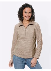 Casual Looks Damen Fleeceshirt "Fleece-Shirt", beige, Gr. 40, gemustert, mehrfarbig, 100% Polyester, Shirts