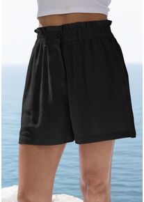 Buffalo Damen Shorts, schwarz, modisch, Gr. 34, unifarben, Web, Obermaterial: 55% Leinen, 45% Viskose, Hosen, mit Leinenanteil, luftige kurze Hose
