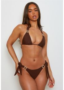 MODA MINX Damen Bikini-Hose "Amour", braun, Gr. XS, unifarben, 82% Polyamid, 18% Elasthan, Badehosen, mit stilvollem Steinbesatz