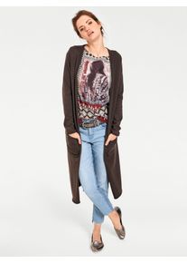 Heine Damen Longstrickjacke, braun, Gr. 48, unifarben, 100% Baumwolle, Strickjacken