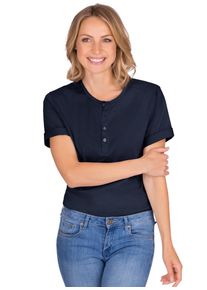 TRIGEMA Damen T-Shirt "TRIGEMA T-Shirt mit Knopfleiste DELUXE Baumwolle", blau, klassisch, Gr. M, 100% Baumwolle, Shirts