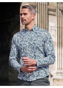 Lerros Herren Langarmhemd "Lerros Floral-bedrucktes Herrenhemd mit Stretchanteil", weiß, Gr. M, 97% Baumwolle, 3% Elasthan, Hemden