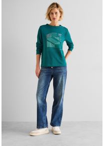 Cecil Damen Langarmshirt, blau, casual, Gr. XXL, bedruckt, Web, Stoff, 60% Baumwolle, 40% Polyester, Shirts, aus Baumwolle mit Stretchante