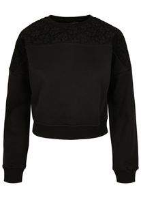 Urban Classics Damen Sweater "Urban Classics Damen Ladies Short Oversized Lace Inset Crew", schwarz, Gr. M, unifarben, 65% Baumwolle, 35% Polyester,