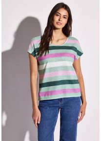 Street One Damen T-Shirt, grün, casual, Gr. 40, gestreift, Stoff, 80% Polyester, 20% Viskose, Shirts, mit Rundhalsausschnitt