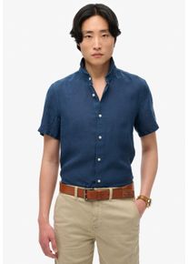 Superdry Herren Kurzarmhemd "VACATION LINEN S/S SHIRT", blau, modisch, Gr. XXL, gestreift, Web, Obermaterial: 100% Seide, Hemden