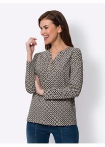 Heine Damen Langarmshirt "Druck-Shirt", beige, Gr. 36, gemustert, mehrfarbig, 100% Baumwolle, Shirts