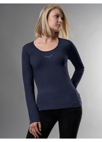 TRIGEMA Damen Longsleeve "TRIGEMA Langarmshirt mit Kristallsteinen", blau, Basic, Gr. XL, 95% Baumwolle, 5% Elastan, Shirts