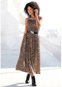 Buffalo Damen Midikleid, bunt, modisch, Gr. 34, animal-print, bedruckt, Jersey, Obermaterial: 100% Viskose, Kleider, mit gesmoktem Oberteil und