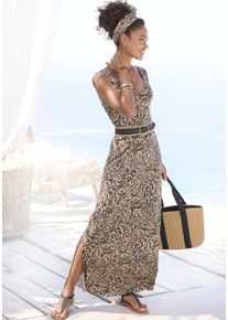 Buffalo Damen Maxikleid, bunt, modisch, Gr. 42, bedruckt, Jersey, Obermaterial: 100% Viskose, Kleider, mit Alloverdruck und Schlitz, Sommerkleid,