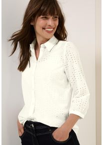 Cecil Damen Hemdbluse, weiß, casual, Gr. S, unifarben, Web, Obermaterial: 100% Baumwolle, Blusen, mit Lochstickerei