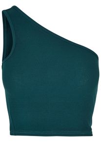 Urban Classics Herren Muskelshirt "Urban Classics Damen Ladies Cropped Asymmetric Top", grün, casual, Gr. XS, unifarben, 97% Baumwolle, 3% Elasthan,