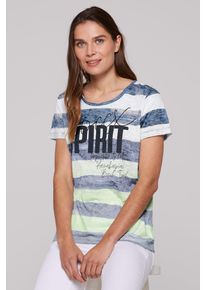 SOCCX Damen Rundhalsshirt, grün, casual, Gr. L, gestreift, bedruckt, Material: Grundmaterial: 100% Polyester, Ausbrenner: 100% Viskose, Shirts, mit