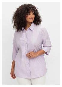sheego Damen Hemdbluse "Große Größen", lila, klassisch, Gr. 56, unifarben, Obermaterial: 100% Baumwolle, Blusen, mit Biesen und 3/4-Ärmeln