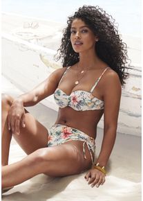 Lascana Damen Bügel-Bandeau-Bikini-Top "Salsa", beige, Gr. 38, geblümt, Microfaser, Recycling-Polyamid, Bikini-Oberteile, mit tollem Blumenprint