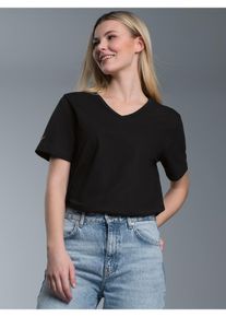 TRIGEMA Damen T-Shirt "TRIGEMA V-Shirt aus 100% Bio-Baumwolle (kbA)", schwarz, Basic, Gr. XL, 100% Baumwolle (Bio-Baumwolle kbA), Shirts