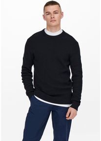 Only & Sons ONLY & SONS Herren Strickpullover, blau, klassisch, Gr. S, unifarben, Strukturmuster, Strick, Obermaterial: 88% Baumwolle, 12% Nylon, Pullover, im