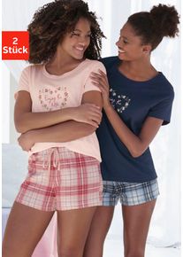 Vivance Dreams Damen Shorty, Gr. 36, bunt, Single Jersey, Obermaterial: 100% Baumwolle, kariert, unifarben mit Farbeinsatz, mehrfarbig, feminin,