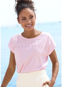 Venice Beach Damen Kurzarmshirt, rosa, modisch, Gr. 36, unifarben, bedruckt, Single Jersey, Obermaterial: 65% Polyester, 35% Baumwolle, Shirts, mit
