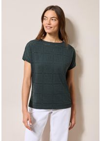 Cecil Damen T-Shirtslate khaki, casual, Gr. XL, Strukturmuster, Jersey, Obermaterial: 62% Polyester, 33% Viskose, 5% Elasthan, Shirts, mit Lochmuster