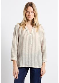 Street One Damen Hemdbluseschwarz moonstone sand, casual, Gr. 44, gestreift, Web, 100% Leinen, Blusen, mit 3/4 Ärmeln