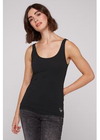 SOCCX Damen Tanktop, schwarz, casual, Gr. XS, bedruckt, Material: 95% Baumwolle, 5% Elasthan, Tops, mit Elasthan-Anteil