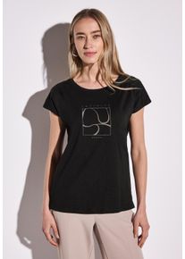 Street One Damen T-Shirt, schwarz, casual, Gr. 38, bedruckt, Web, Stoff, 50% Modal, 50% Baumwolle, Shirts, im soften Baumwoll-Mix