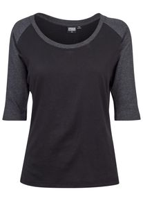Urban Classics Damen Kurzarmshirt "Urban Classics Damen Ladies 3/4 Contrast Raglan Tee", schwarz, casual, Gr. XS, mehrfarbig, 100% Baumwolle, Shirts