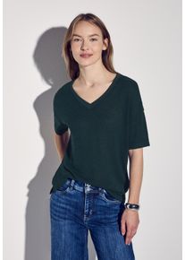 Street One Damen T-Shirt, grün, casual, Gr. 40, unifarben, Stoff, 63% Viskose, 37% Polyester, Shirts, mit V-Ausschnitt