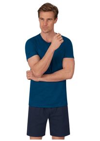 TRIGEMA Herren Schlafanzug "TRIGEMA Kurzer Schlafanzug aus Biobaumwolle (kbA)", Gr. L, blau, 100% Baumwolle (Bio-Baumwolle kbA), Basic, Homewear-Sets