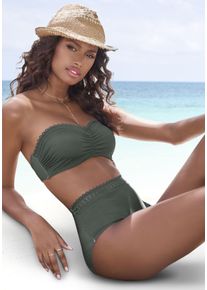 s.Oliver Damen Bügel-Bandeau-Bikini-Top "Aiko", grün, Gr. 32, unifarben, Microfaser, Polyamid, Microfaser, Bikini-Oberteile, mit Häkeloptik