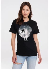 logoshirt Damen T-Shirt "E.T. - Mond", schwarz, sportlich, Gr. XS, unifarben, 100% Baumwolle, Shirts, mit coolem Print