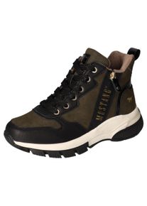 Mustang Shoes Damen Schnürboots, Gr. 38, grün, Lederimitat, sportlich, Schuhe, High Top Sneaker, Stiefelette mit zusätzlichem Reißverschluss
