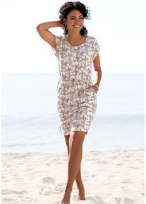 Beach Time BEACHTIME Damen Jerseykleid, beige, casual, Gr. 42, bedruckt, geblümt, Jersey, Obermaterial: 65% Baumwolle, 35% Polyester, Kleider, mit Blumenmuster