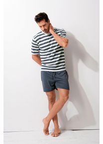 H.I.S. H.I.S Herren Pyjama, Gr. 44, blau, Jersey, Obermaterial: 60% Baumwolle, 40% Polyester, gestreift, Basic, Homewear-Sets, Schlafanzug aus Baumwoll-Mix