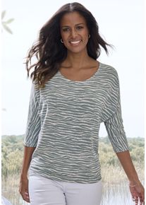 Lascana Damen 3/4-Arm-Shirt "mit modischem Zebra-Muster", blau, modisch, Gr. 32, animal-print, gemustert, Strick, Obermaterial: 50% Viskose (LENZING
