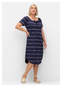 sheego Damen Jerseykleid "Große Größen", blau, casual, Gr. 48, gestreift, Obermaterial: 95% Viskose (LENZING ECOVERO), 5% Elasthan, Kleider, mit