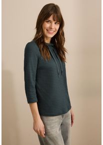 Cecil Damen 3/4-Arm-Shirtslate khaki, casual, Gr. XS, unifarben, Web, 84% Baumwolle, 15% Polyester, 1% Elasthan, Shirts, mit Tunnelzugband am Kragen