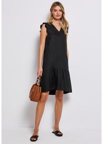 Street One Damen Tunikakleid, schwarz, casual, Gr. 40, unifarben, Jersey, Obermaterial: 100% Viskose, Kleider, mit Volant und aus Viskose
