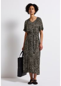 Street One Damen Maxikleid, schwarz, casual, Gr. 42, animal-print, Stoff, 100% Viskose, Kleider, mit Animal Print-Mix