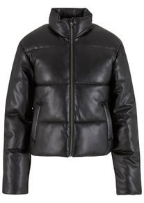 Urban Classics Damen Allwetterjacke "Urban Classics Ladies Synthetic Leather Puffer Jacket", schwarz, casual, Gr. XL, unifarben, 100% Polyester,