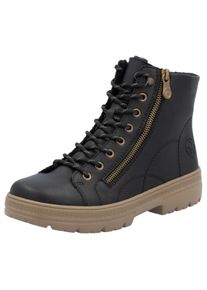 Rieker Damen Winterboots, Gr. 38, schwarz, Lederimitat, unifarben, sportlich, Schuhe, Schnürboots, Stiefelette, mit Reißverschluss außen