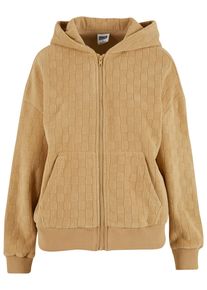 Urban Classics Damen Sweatjacke "Urban Classics Ladies Jacquard Velvet Oversized Zip Hoody", beige, Gr. M, 100% Polyester, Sweatjacken